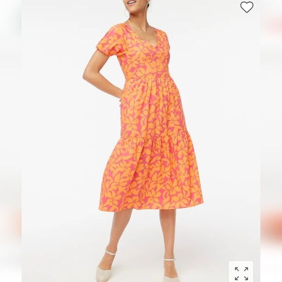 J. Crew Tiered Midi Puff Sleeve Dress - Picture 2 of 11